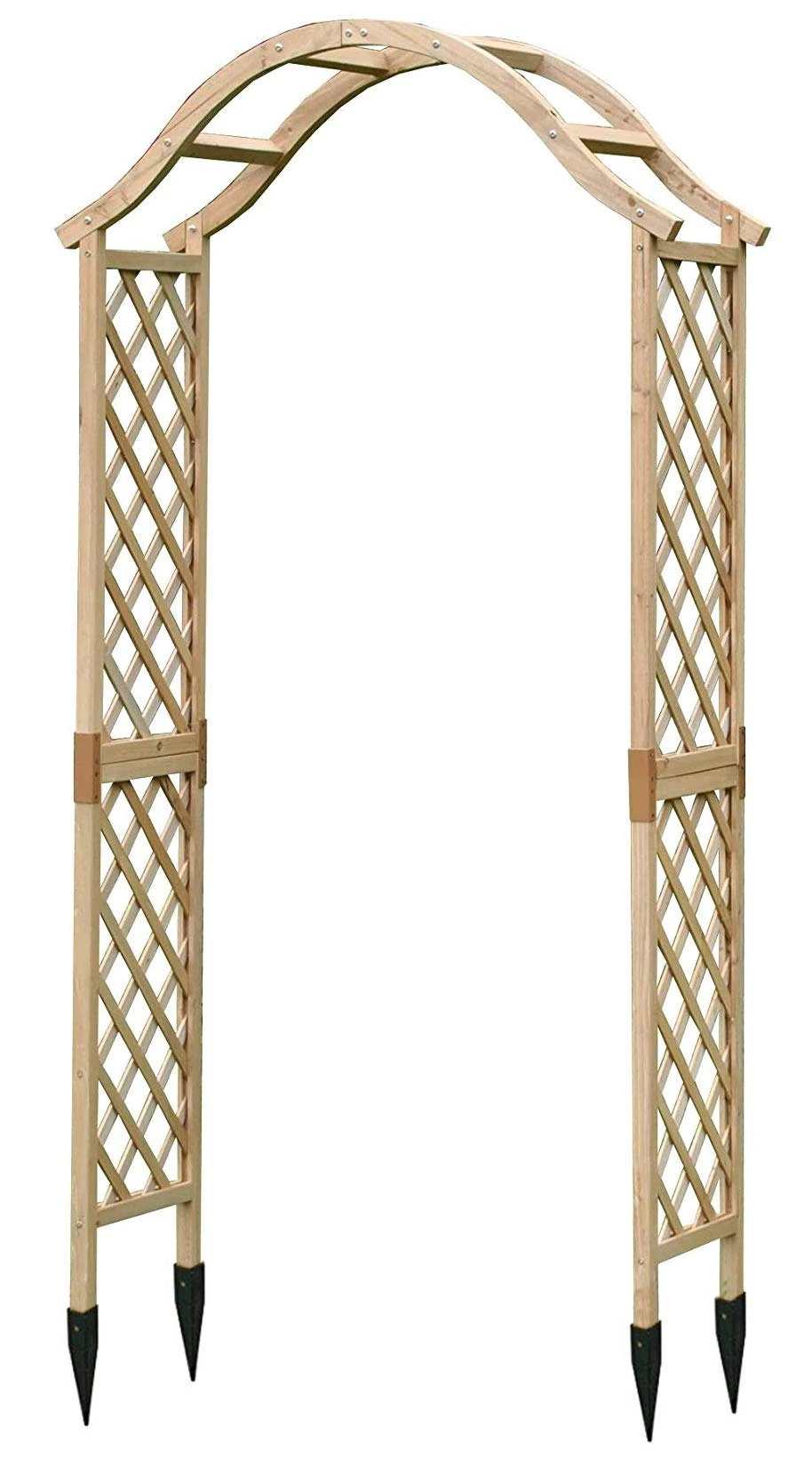 Selections Wooden Garden Arch with Curved Top (Tan) Arbour Focal Point Plant Frame with Ground Spikes