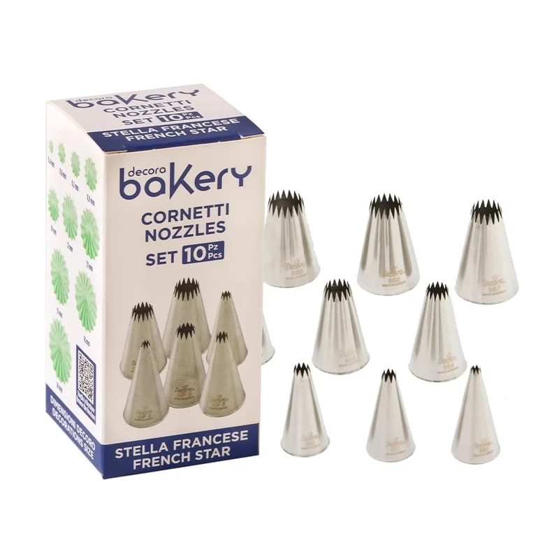 DECORA Set 10 French Star NOOZLES, Acciaio Inossidabile, Steel, 30 x 30 x 30 cm