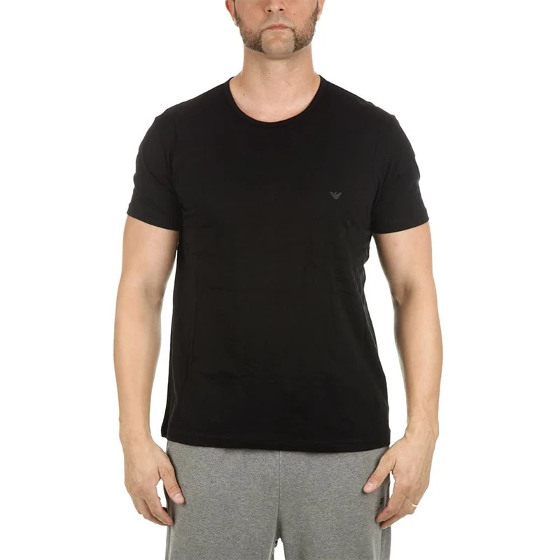Emporio Armani Men's 2-Pack Pure Cotton Lounge T-Shirts, Multi-Colour, Black/Grey, M