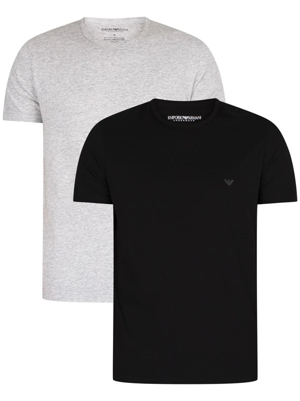 Emporio Armani Men's Pyjama Top (Pack of 2), Black/Grey Melange, L