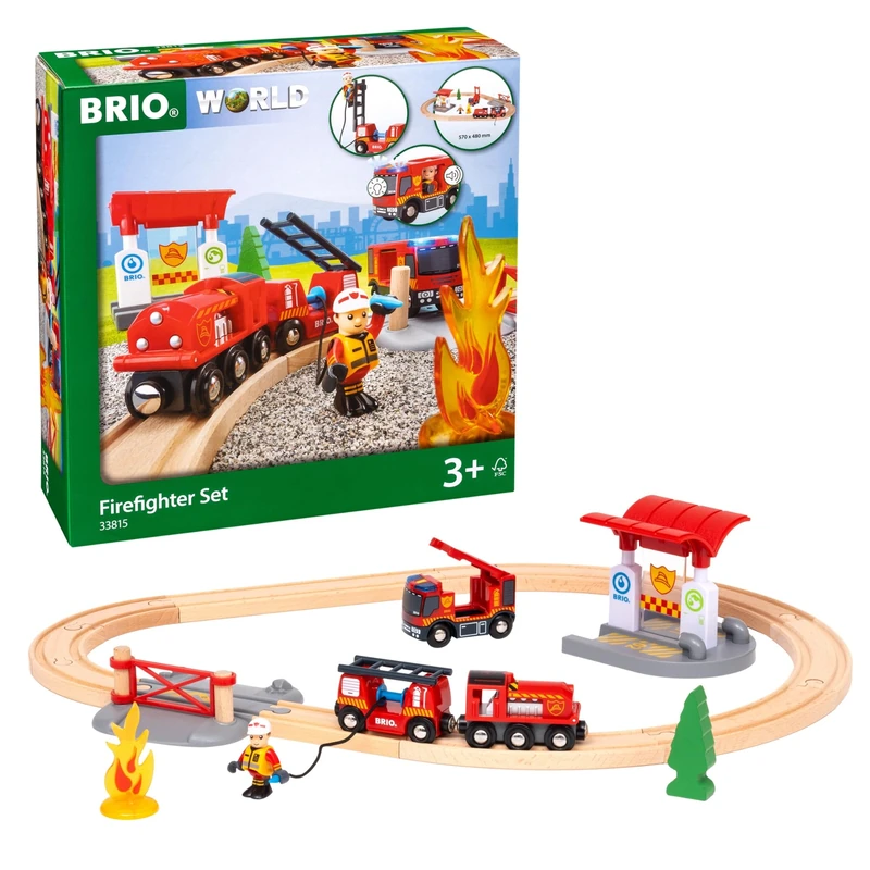 BRIO World Fire and Rescue Wooden Railway Train Set