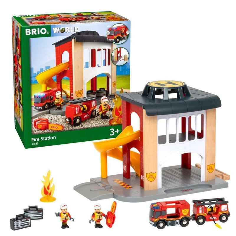 BRIO World Fire & Rescue - Central Fire Station for Kids Age 3 Years Up - Wooden Railway Train Accessories and Add Ons