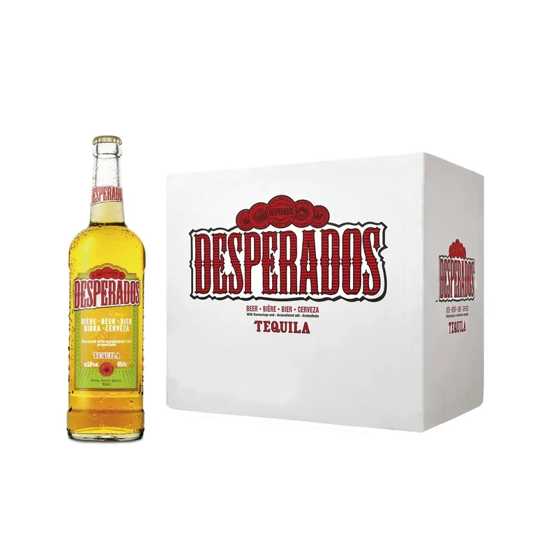 Desperados Beer Lager Blonde, Gold Liquor Tequila 5.9% Glass Bottle 12x650 ml (packaging may vary)