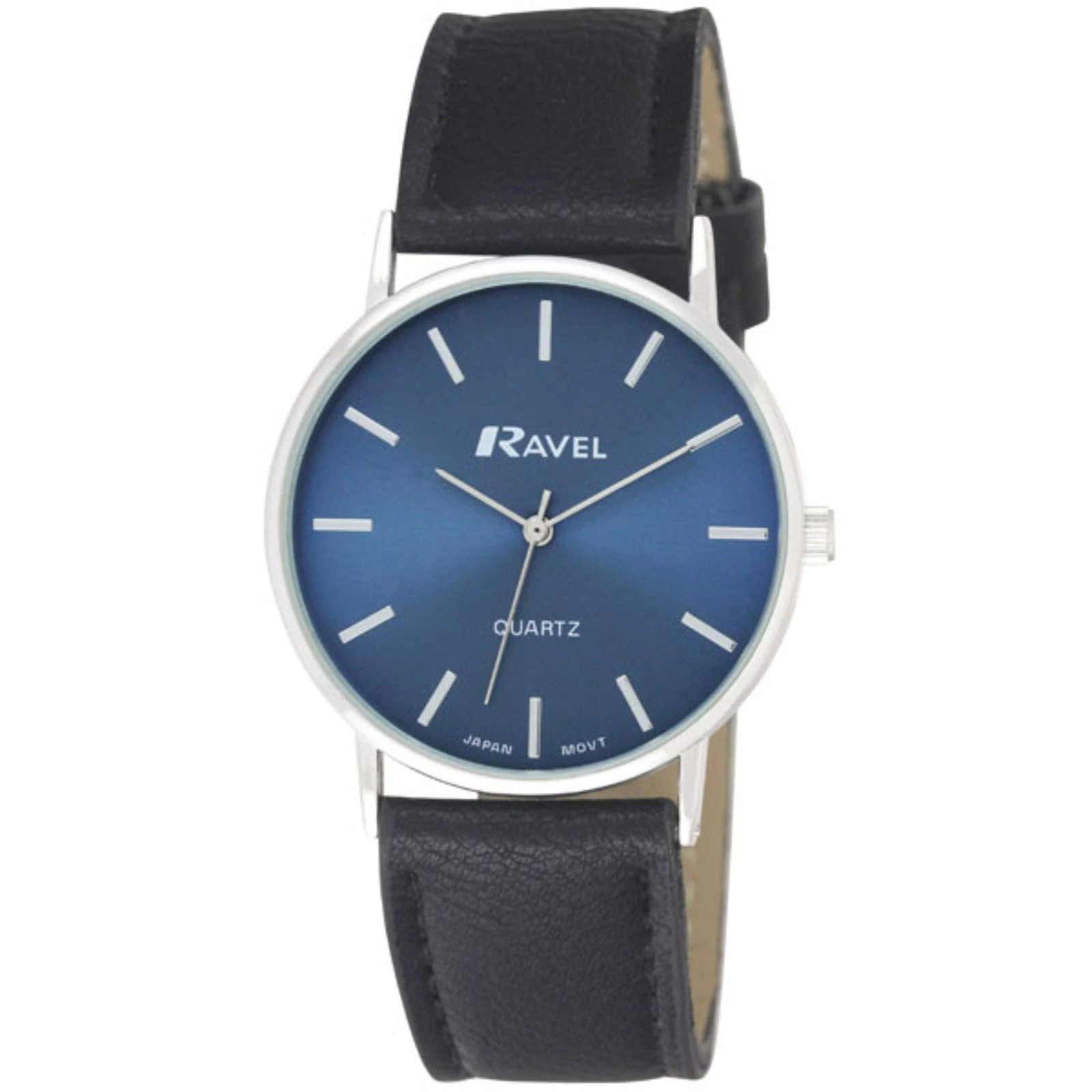 Ravel - Unisex Classic Everyday Watch - Black/Silver Tone/Blue/Modern Index
