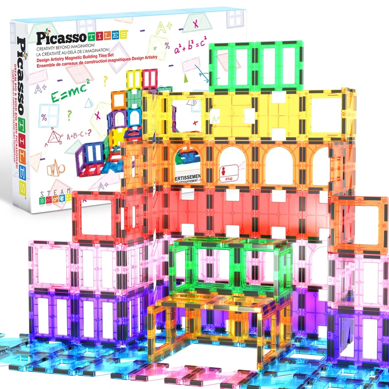 PicassoTiles PT42 Designer Artistry Kit 42pcs Set Magnet Building Tiles Clear Colour Magnetic 3D Building Block - Creativity Beyond Imagination! Educational, Inspirational, Conventional, Recreational