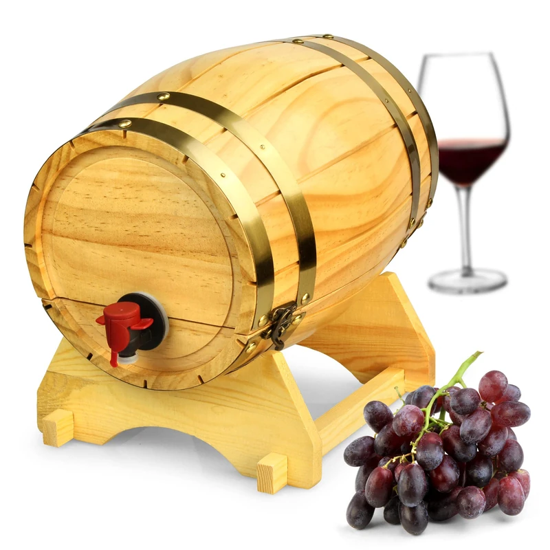 bar@drinkstuff DS35948 Wooden Wine Barrel Dispenser Natural Pine 4.5 Litre - Vintage Style Tabletop Wine Dispenser