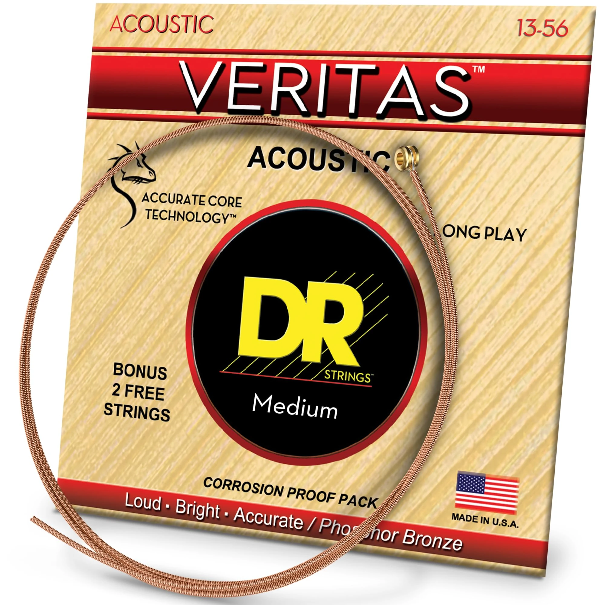 DR Strings VERITAS™ - Coated Core Technology Acoustic Guitar Strings: Medium 13-56