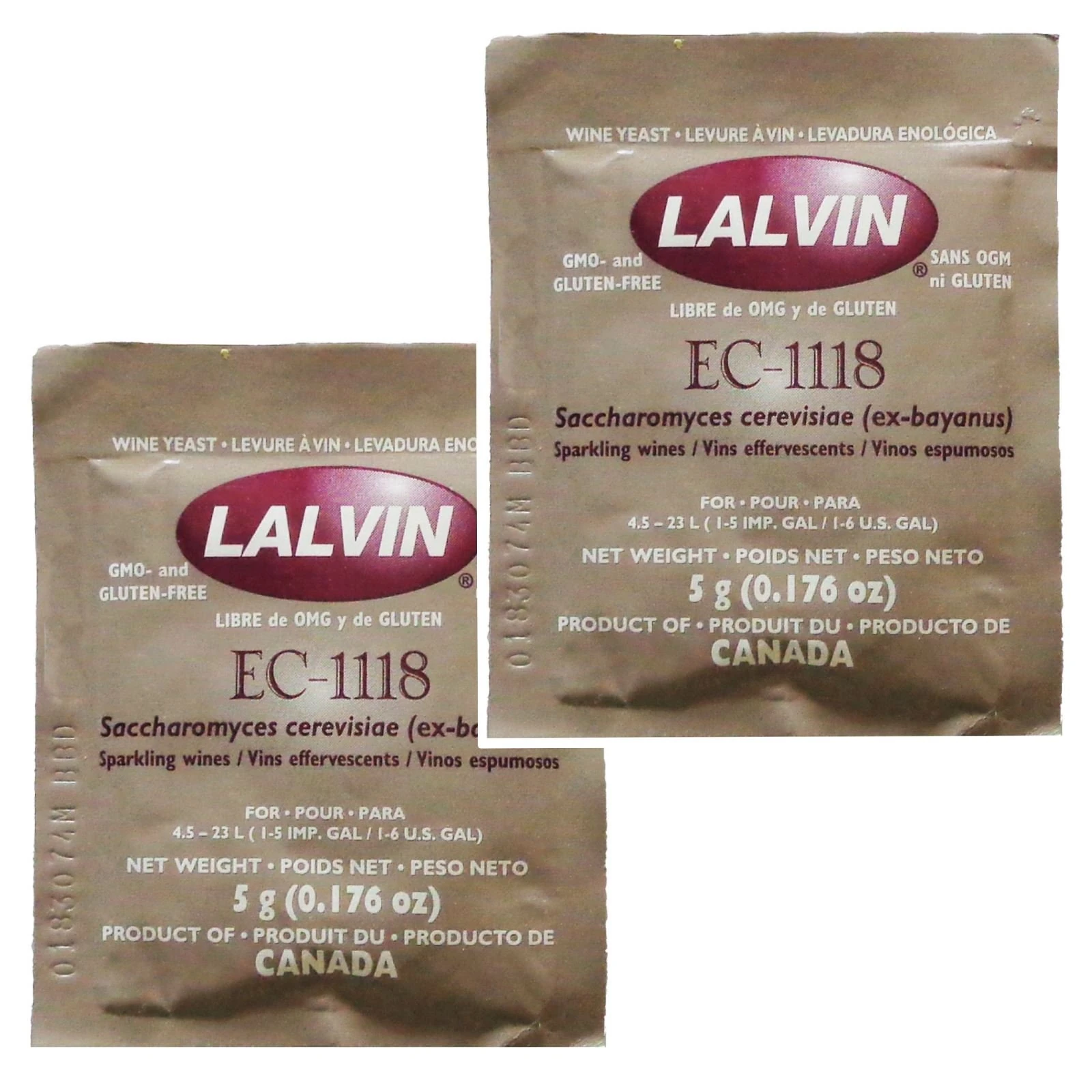 2X Lalvin EC-1118 Champagne Yeast 5g Sachet 18% Homebrew Wine Making 4.5L-23L