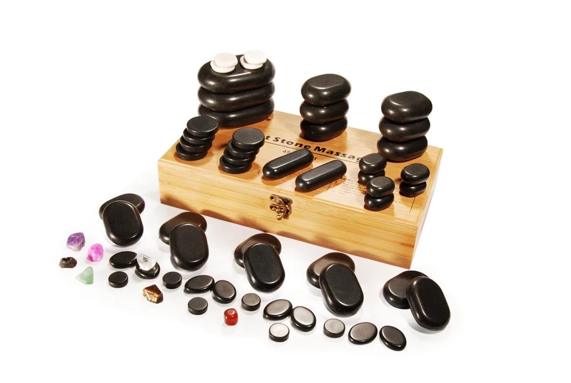Master Massage Deluxe Hot Stone Set Including Basalt Volcano Rocks, Marble Cold Stones, and Chakra Balancing Tools - Ultimate All-in-One Package Kit for Hot Stone Massage Therapy at Home 60 Pcs