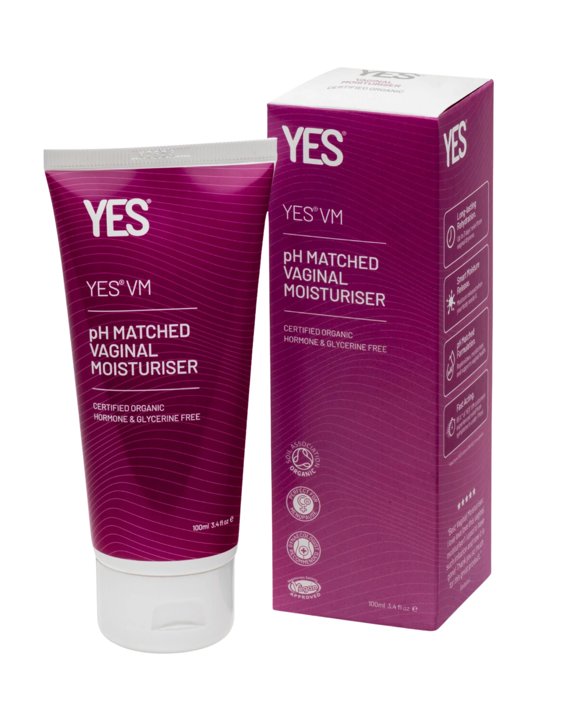 YES® VM Vaginal Moisturiser | Water-Based | Long-Lasting & Fast Acting for Vaginal Dryness | Certified Organic | Natural Gel Moisturiser | pH Matched (100ml)