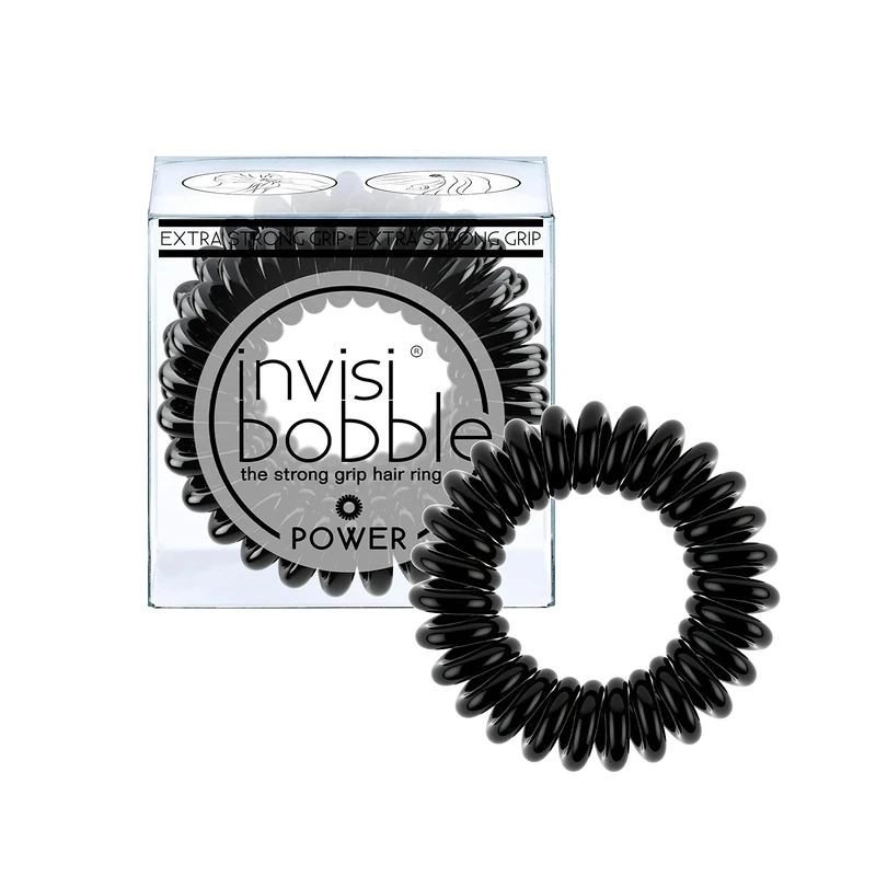 invisibobble POWER Hair Ties, True Black, 3 Pack - Extra Strong Grip, Waterproof, Traceless - Perfect for Sports, Suitable for All Hair Types