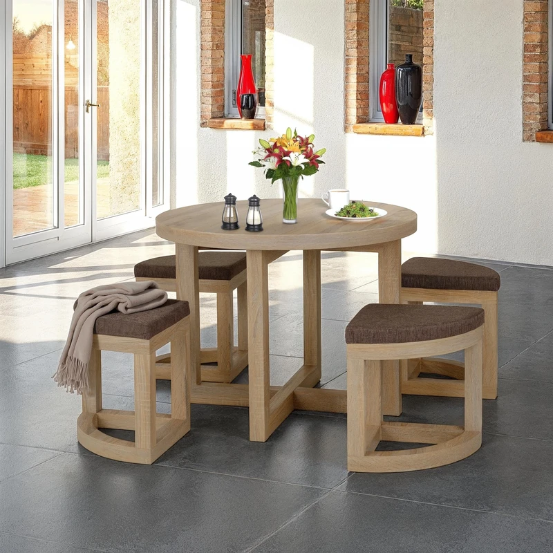 Seconique Cambourne Stowaway Dining Set in Sonoma Oak Effect Veneer/Brown Linen Fleck