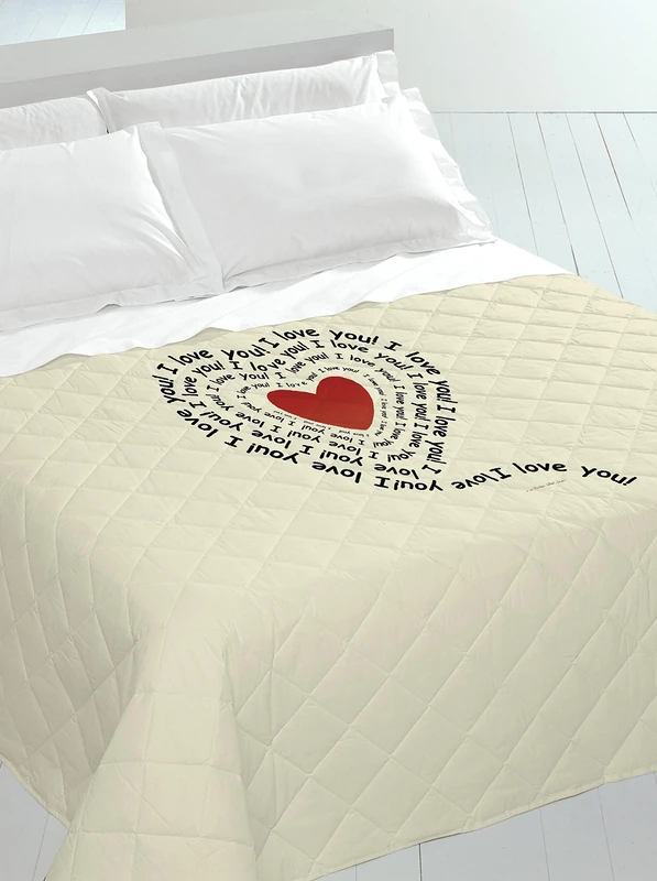 Italian Bed Linen 8058575009272 Summer Quilt with Written in Digital, Heart of, print, 100% Cotton, Single, 170 x 270 x 1 cm Multicoloured - Image 1