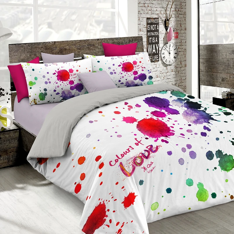 Italian Bed Linen Duvet Cover Set with Full Coverage Digital Print,250x200cm, KIO615, Cotton, KIO 615, Double