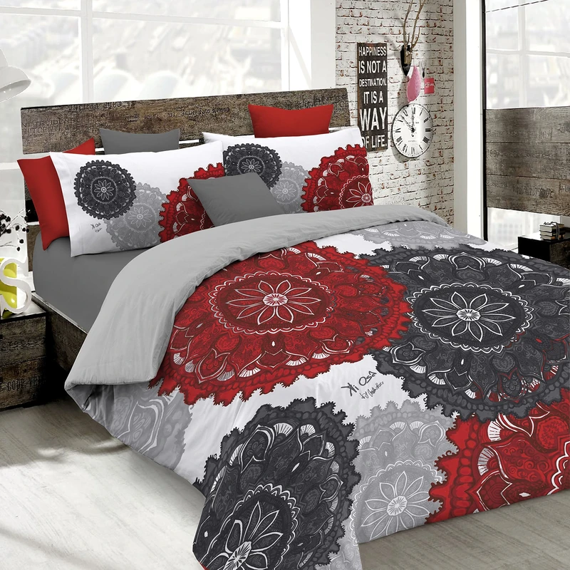 Italian Bed Linen Duvet Cover Set with Full Coverage Digital Print,250x200cm, KIO623, 100% Cotton, KIO 623, Double