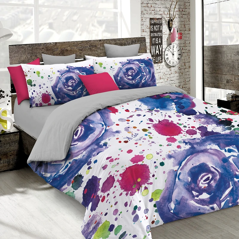 Italian Bed Linen Duvet Cover Set with Full Coverage Digital Print,250x200cm, KIO628, Cotton, KIO 628, Double