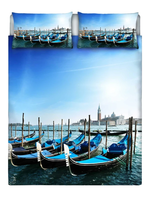 Italian 8058575010750 Bed Linen Bed Set with Digital Print Full coverage on the Bottom Sheet and Pillowcase-Sec - 01 (multicolor), 100% Cotton Double Bed 255 x 300 x 1 cm