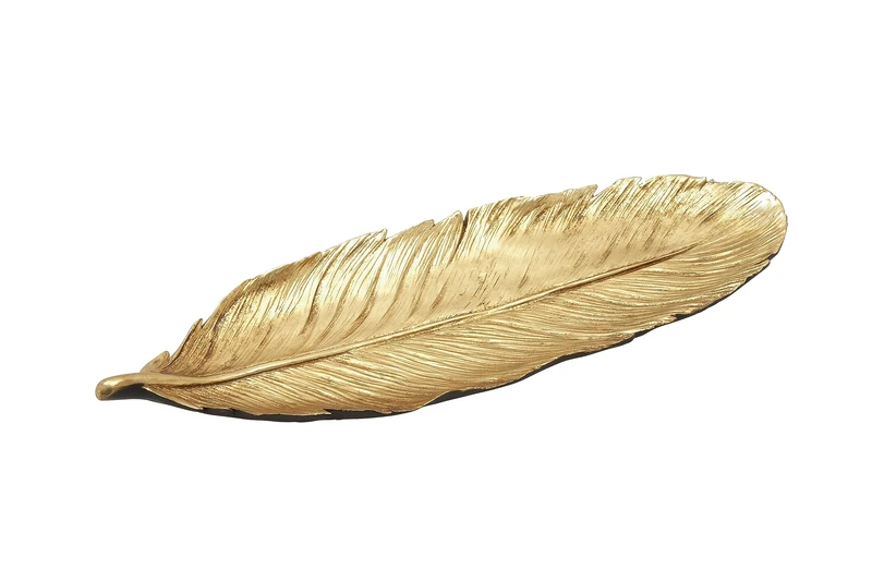 Deco 79 Ps Gold Feather Tray 26" W, 2" H-62480