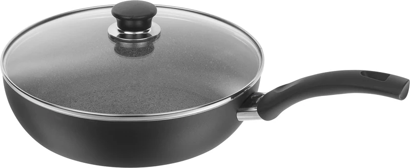 BALLARINI Bologna Granitium 28 cm Induction Non-Stick Sauté Pan with Glass Lid with Temperature Control, Aluminium, Black