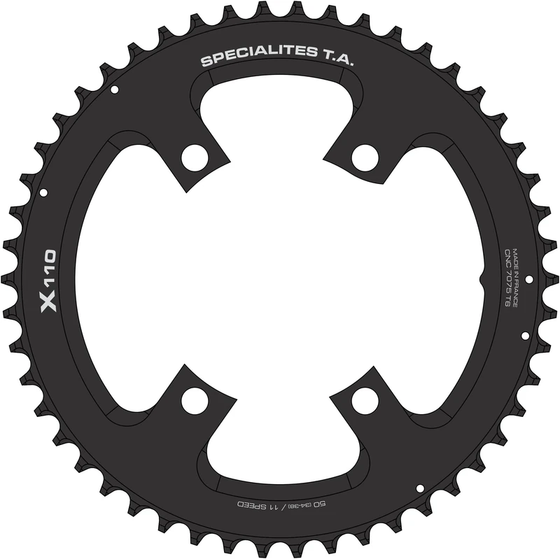 Spécialités TA X110 4 Arm 11 Speed Chainring, Black, Outer 52t