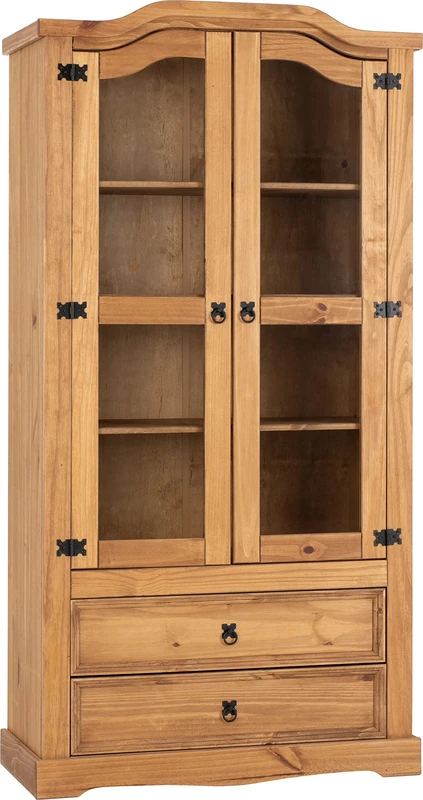 Seconique Corona 2 Door 2 Drawer Glass Display Unit in Distressed Waxed Pine/Glass