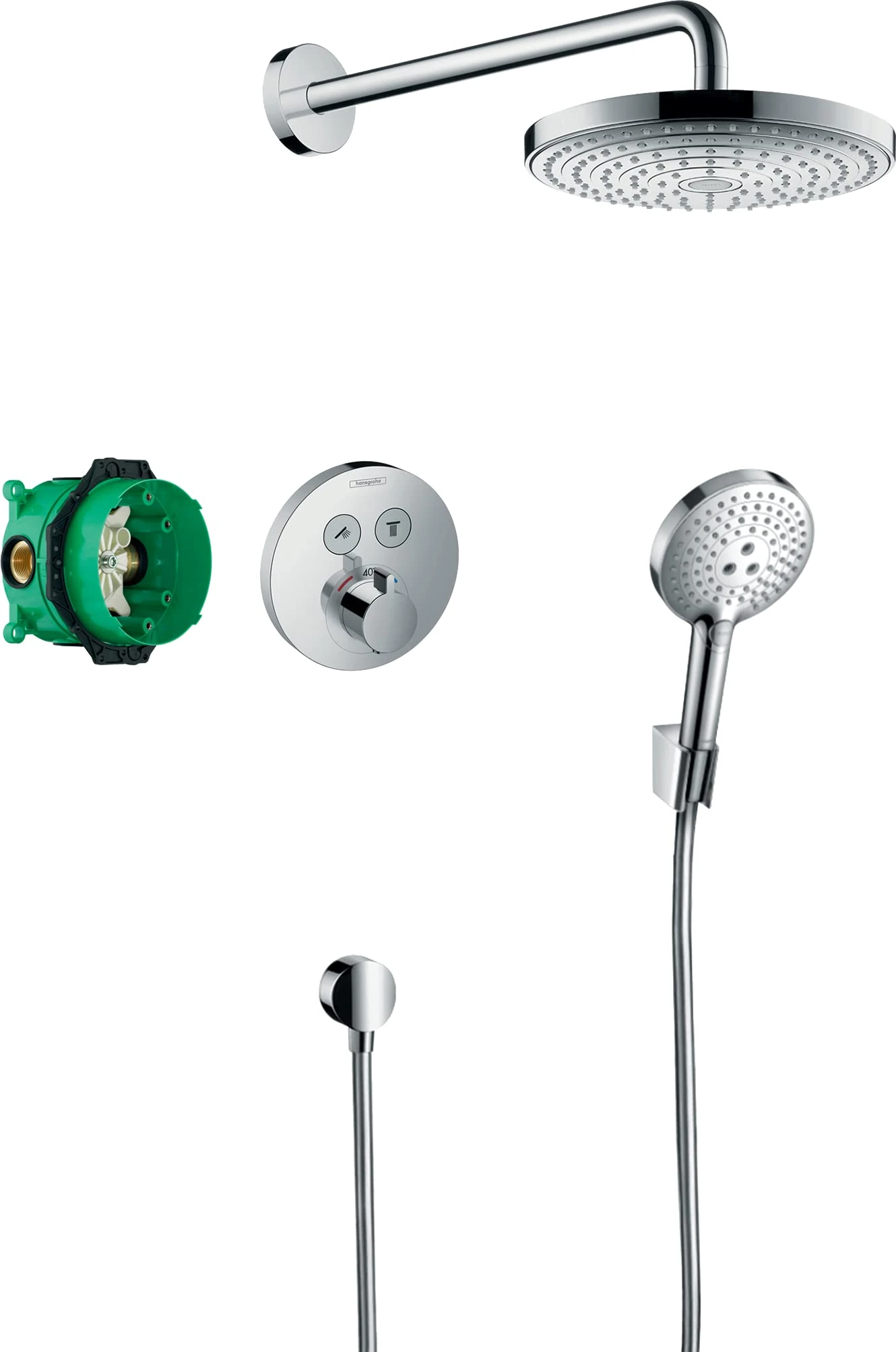 hansgrohe Raindance Select S Shower system with ShowerSelect S thermostatic mixer for concealed installation, chrome, 27297000