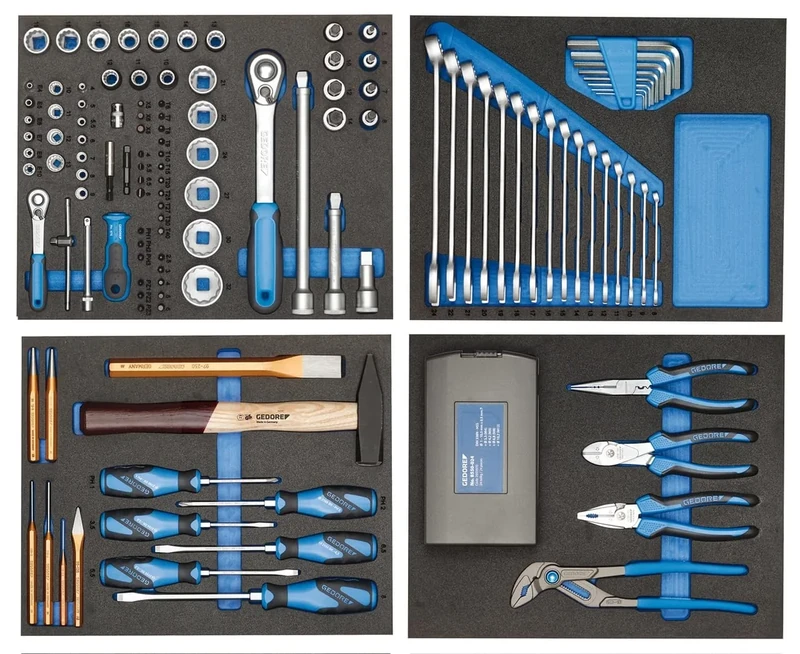 GEDORE Tool Assortment 147 Pieces in 4 Foam Inserts for Professional Screwdrivers/DIY Workshop Trolleys/Tool Trolley