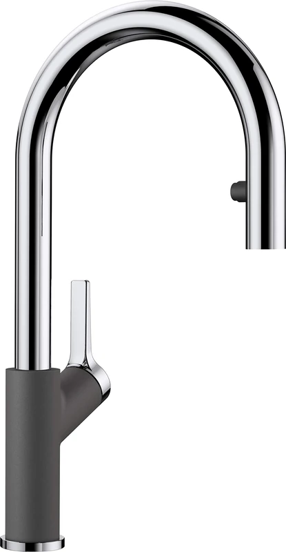 BLANCO Carena-S Vario | Kitchen Mixer tap in Rock Grey/Chrome | High-Pressure | with Pull-Out Hose | Switch from Clear Jet to Spray Jet | Assured Water Quality & Water-Saving | [11x24x41.3 cm]