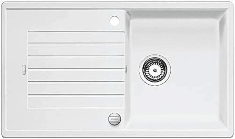 BLANCO ZIA 5 S | SILGRANIT Granite Sink in White | Installation Type: Inset Installation from Above | Reversible | for 50 cm Wide Base cabinets | Large Bowl | Easy-Care Surface | [86x50x20.2 cm]