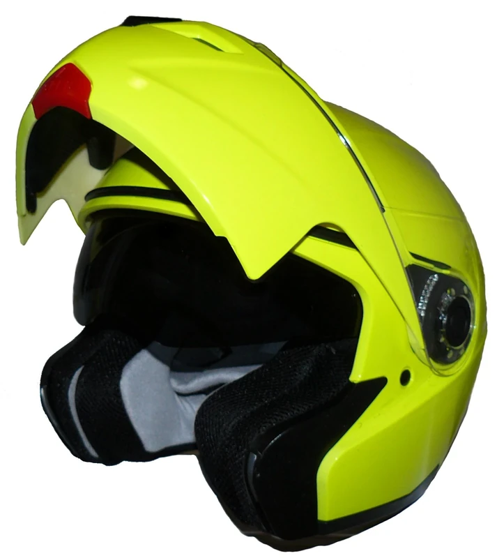 Protectwear Flip-up helmet H910 glossy - neon yellow with integrated sun visor Size L