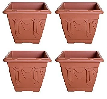 Set of 4 Terracotta Square Venetian Pot Decorative Plastic Garden Flower Planter 30cm