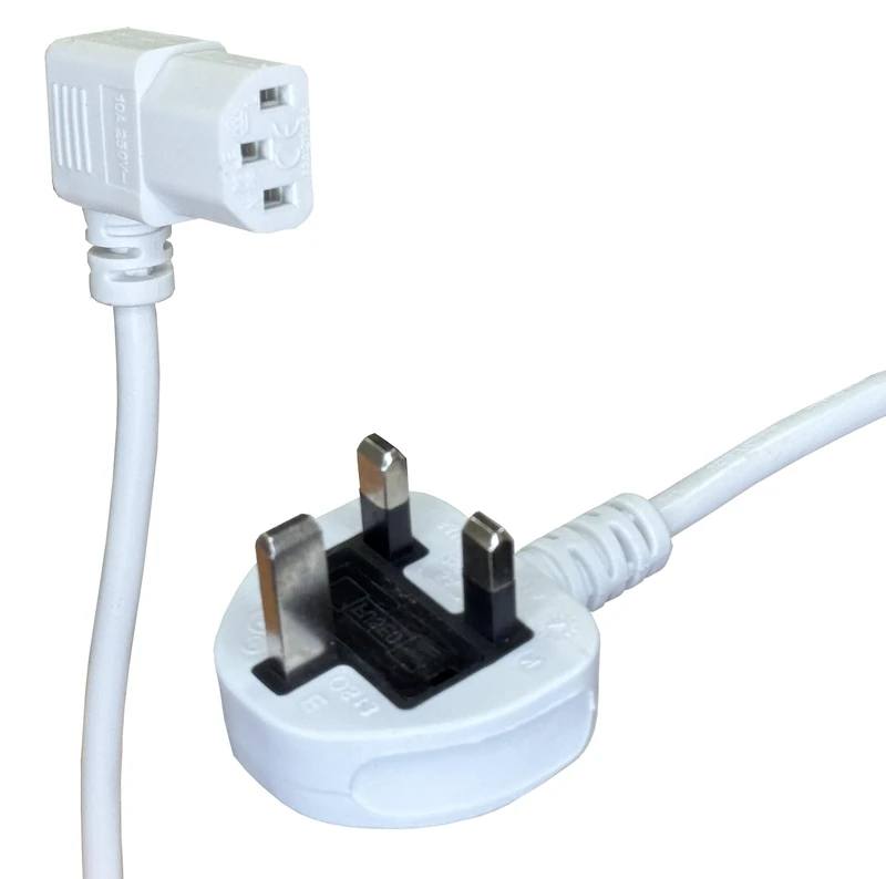 electrosmart 5m White Mains Power Cable with 90 Degree Right Angled Kettle Type IEC Socket