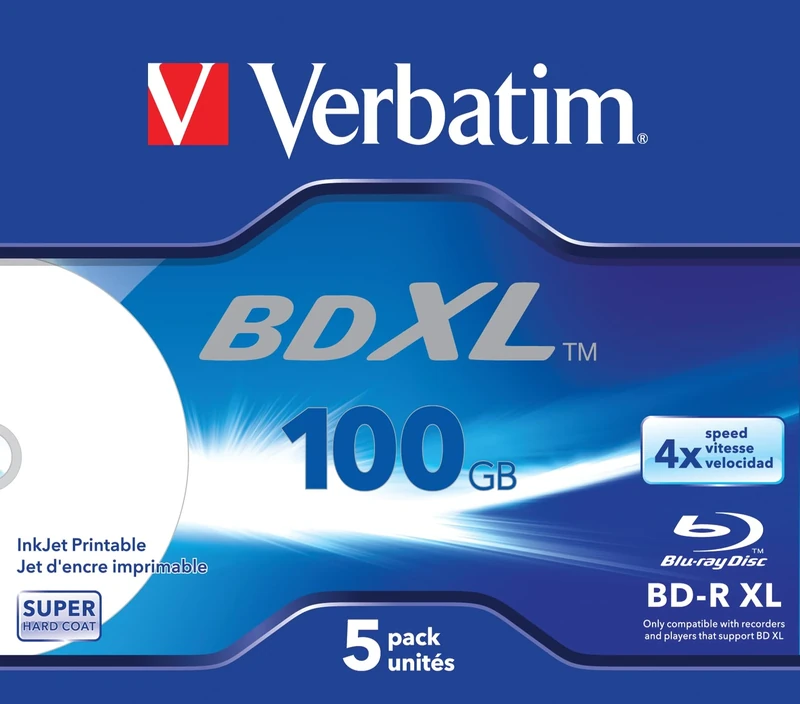 Verbatim BD-R Single Layer 4x Burn Speed, Printable Surface Scratchguard Plus, Pack of 5, 43789