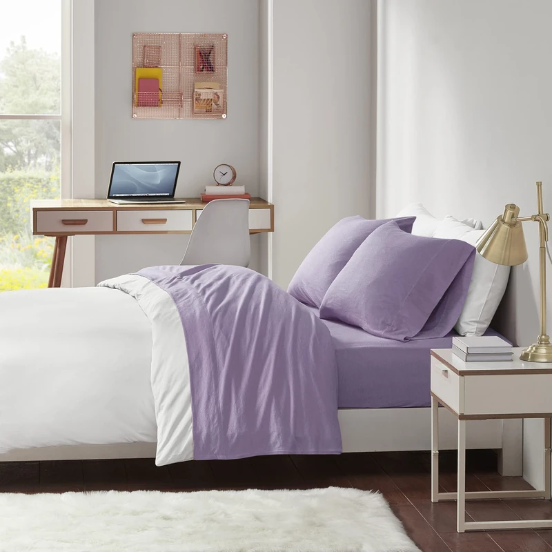 Intelligent Design Cotton Blend Jersey Knit Wrinkle Resistant, Soft Sheets with 14" Deep Pocket All Season, Cozy Bedding-Set, Matching Pillow Case, Full, 4 Piece