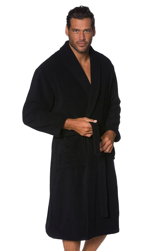 JP 1880 Men's Big & Tall French Terry Classic Bathrobe Black XXX-Large 702388 10-3XL