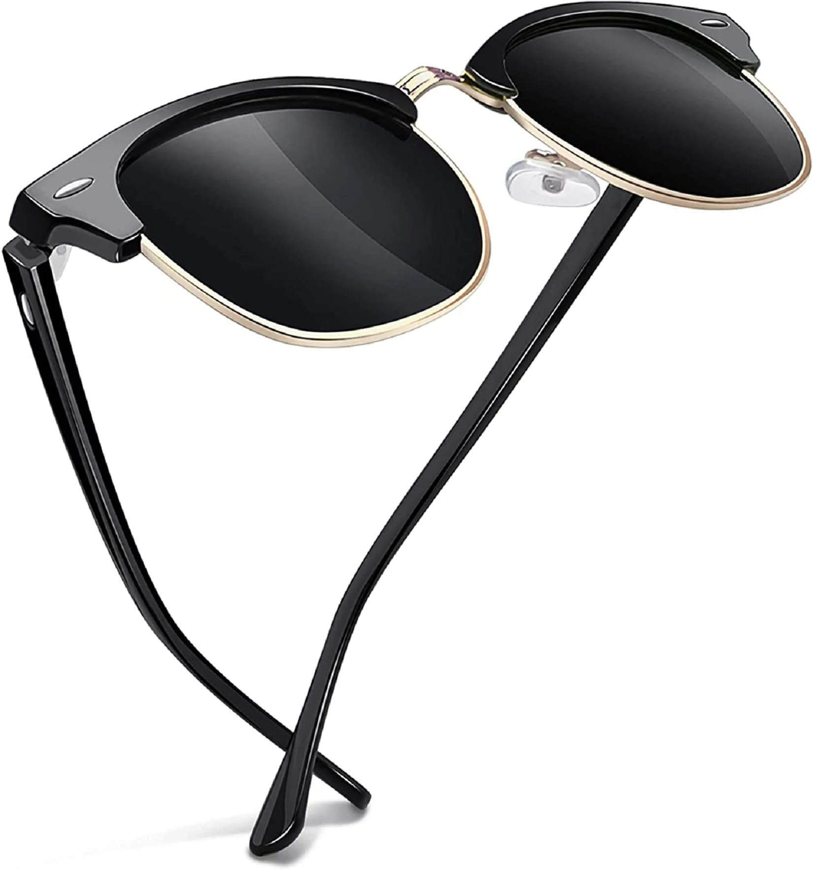 Joopin Semi-Rimless Polarised Sunglasses for Men, UV400 Protection Classic Horn Rimmed Half Frame Womens Sunglasses (Brilliant Black Frame)