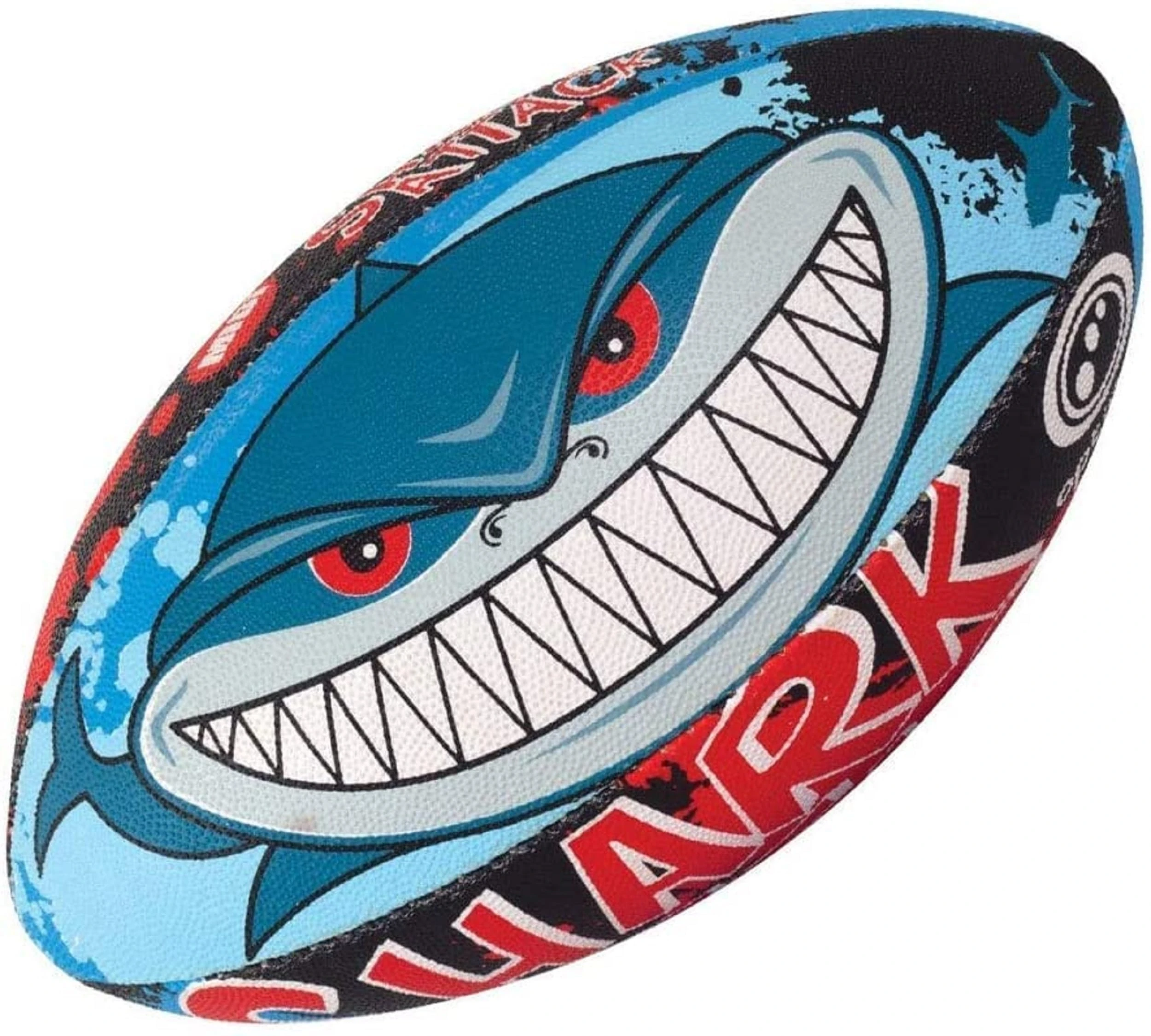 Optimum Rugby Ball - Balanced and Responsive for Accurate Handling and Kicking of Top-Performing Rugby Balls - Perfect for Training and Gameplay - 2-Ply 410g Ball - Shark Attack - 3