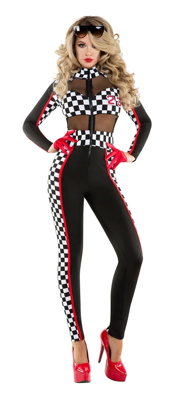 Starline S6097S Racy Racer Sexy Catsuit Womens Costume Racecar Driver Adult-Sized, Black/White, S - Image 1
