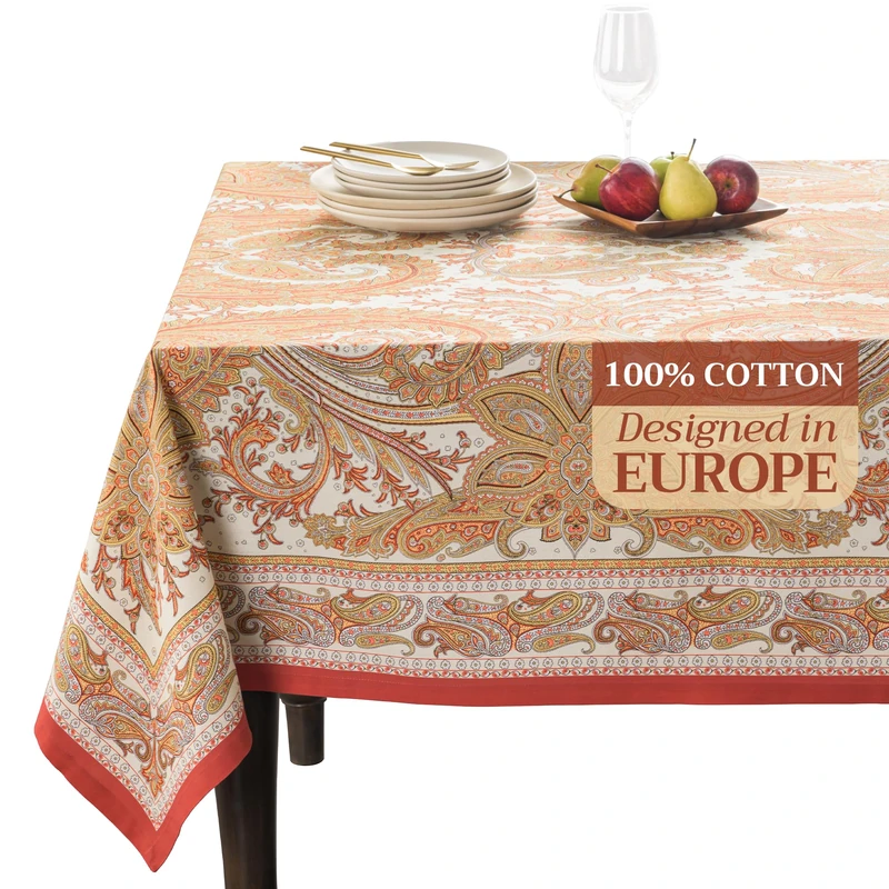 Maison d' Hermine 100% Cotton Table Cover - 60"x90" Rectangle Decorative Tablecloth - Washable Tablecloths for Dining, Home & Party - For Thanksgiving & Christmas - Kashmir Paisley Collection