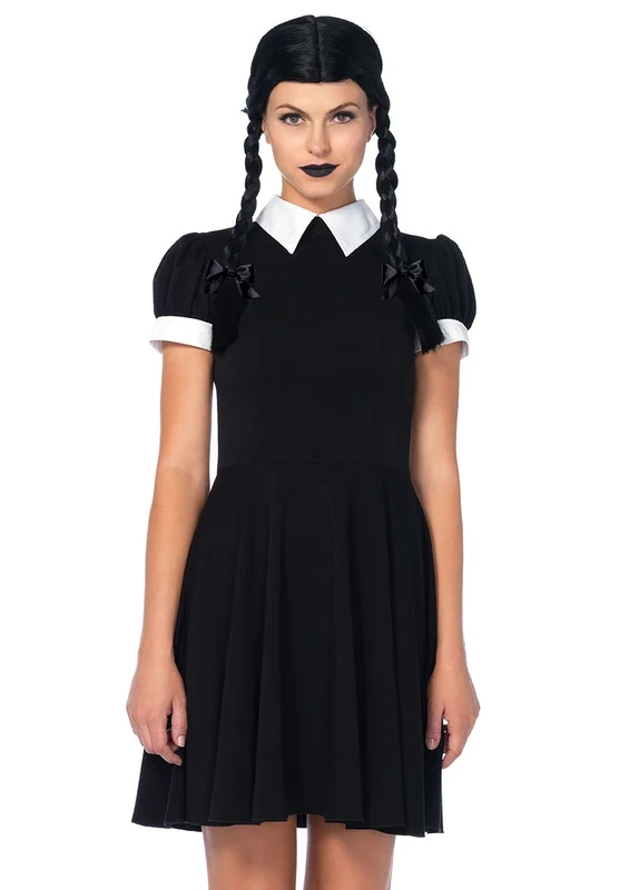 Leg Avenue 85562 Black/White Gothic Wednesday Darling Fancy Dress Costume Set (X-Small, 2-Piece), Womens, Size: XS (UK 4) - Image 1