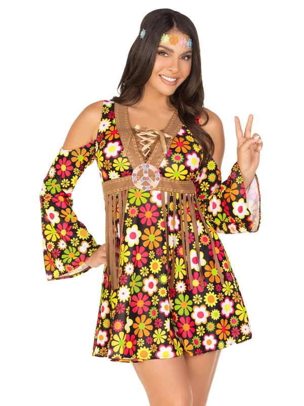 Leg Avenue 85610 Starflower Hippie Fancy Dress Costume (Large, UK 14-16, 2-Piece) - Image 1