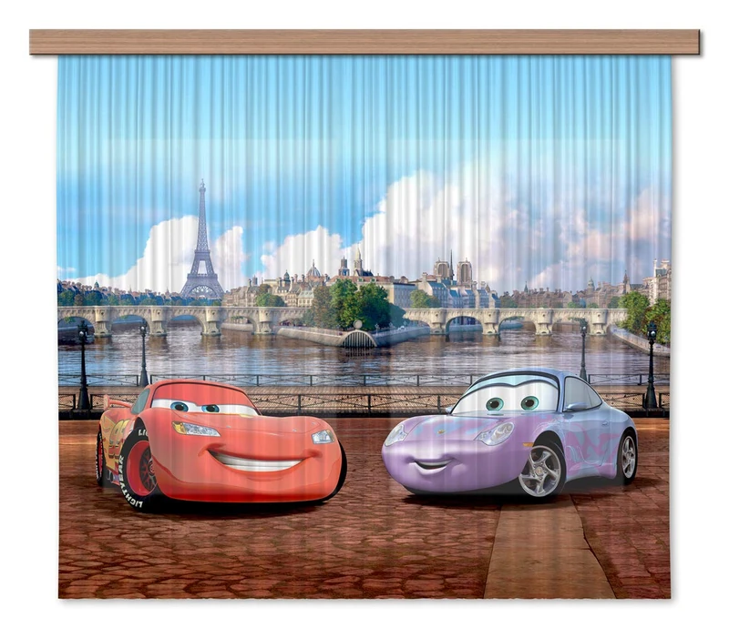 Disney AG Design Cars Kids Curtains 3D Photo Print - Parts FCSXL 435, Multi-Colour, 180 x 160 cm/71 x 63-Inch - Image 1