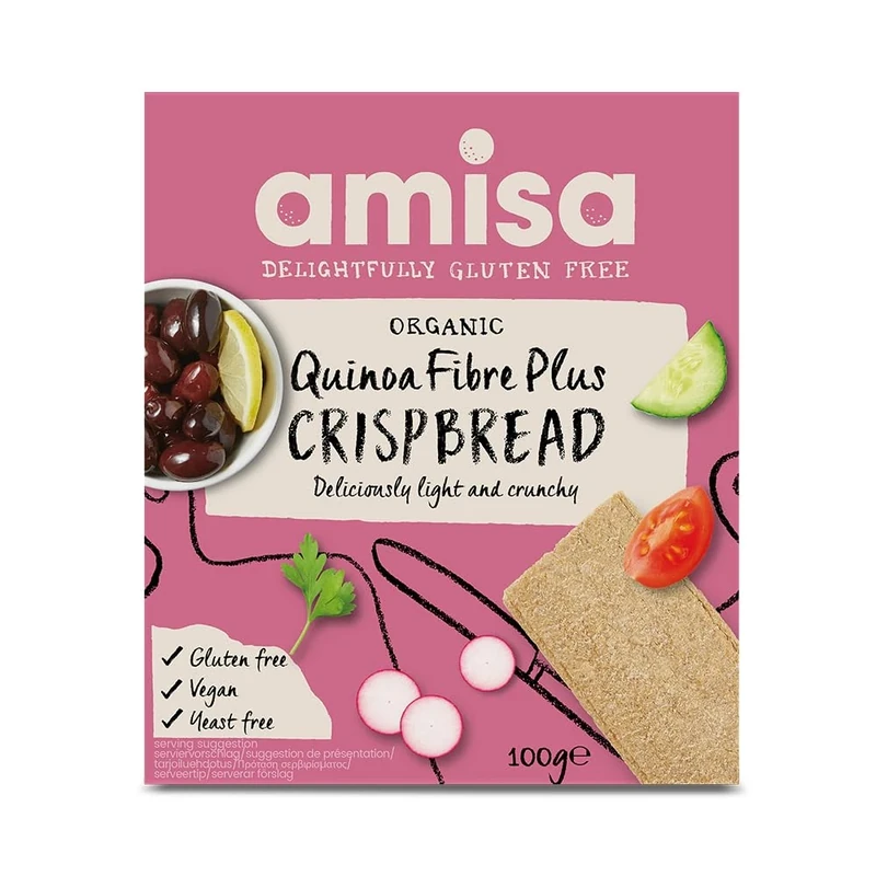 Amisa Quinoa Fibre Crispbread, 100g - Gluten-Free, High Fibre, Organic, Vegan-Friendly