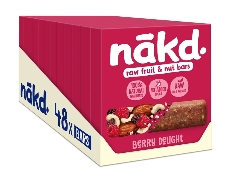 Nakd Berry Delight Natural Fruit & Nut Bars - Vegan - Healthy Snack - Gluten Free, 35 g (Multipack case 48 Bars)