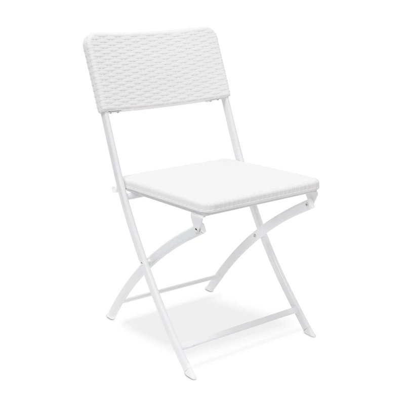 Relaxdays BASTIAN Folding Chair, One chair in Rattan-Look, Garden Furniture, 82 x 44 x 50 cm, White