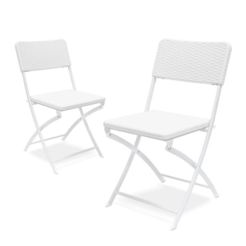Relaxdays BASTIAN Folding Chair, Set of 2, Chair Set in Rattan-Look, Garden Furniture, 82 x 44 x 50 cm, White
