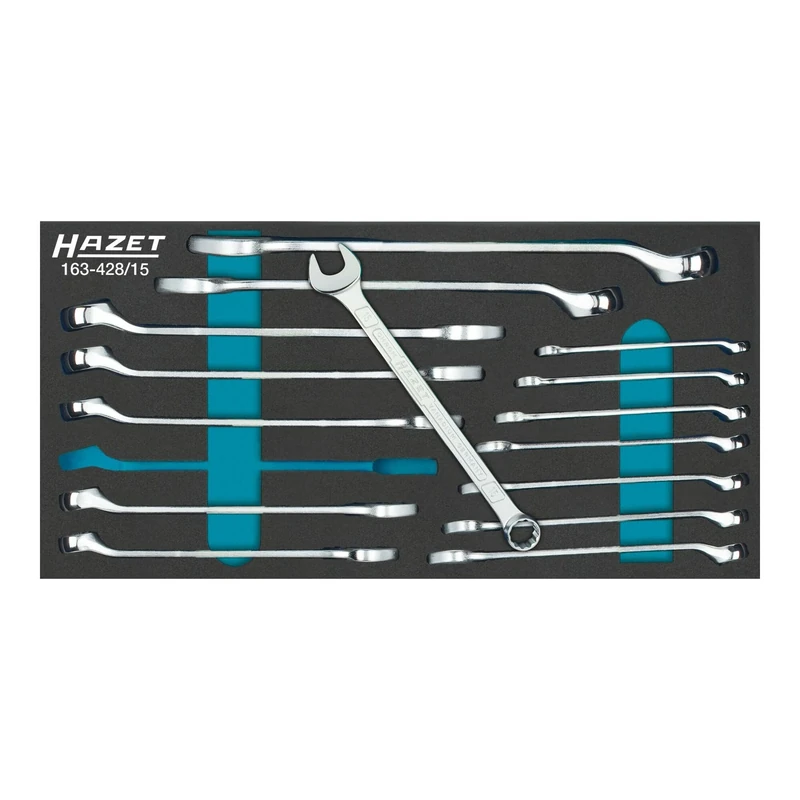 Hazet Combination Spanner Set, Outer Double Hexagonal Profile, Number of Tools: 15, 1 Piece, 163-428/15
