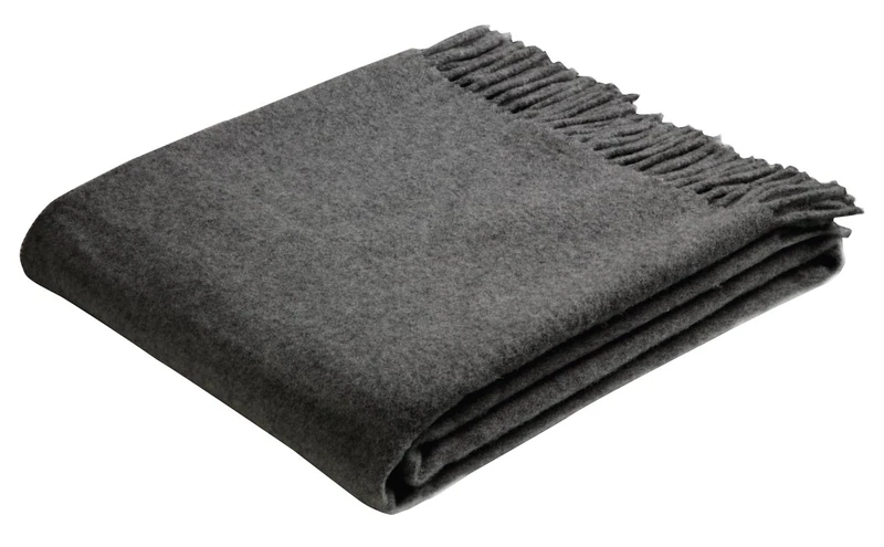 Biederlack Britta Plaid Pure Blanket Throw, Wool, Anthracite, 130 x 170 cm