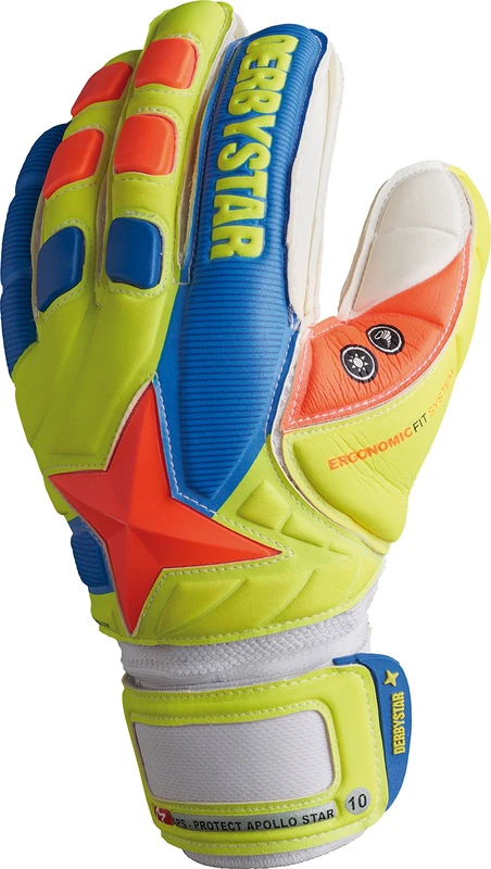 Derbystar Unisex Adult APS Protect Apollo Star Goalkeeper Gloves - green/blue/orange, 8.5