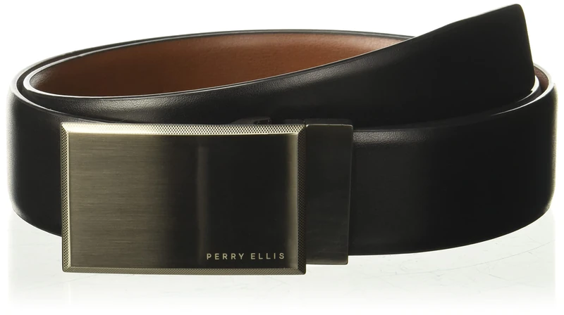 Perry Ellis Men's Portfolio Patterned Plaque Belt, Black/Brown Reversible, 40 - Image 1